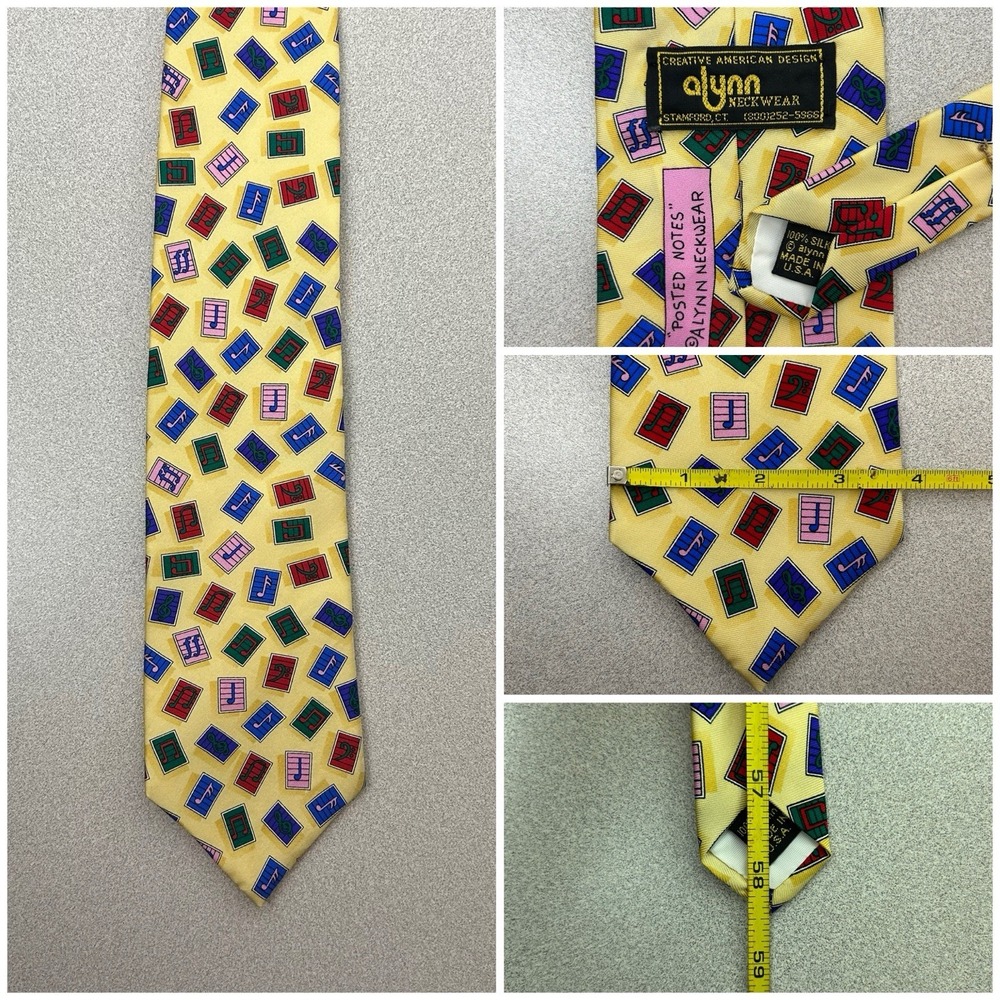 ALYNN NECKWEAR "Posted Notes" 100% Silk Made In The‎ USA Music Notes 58"